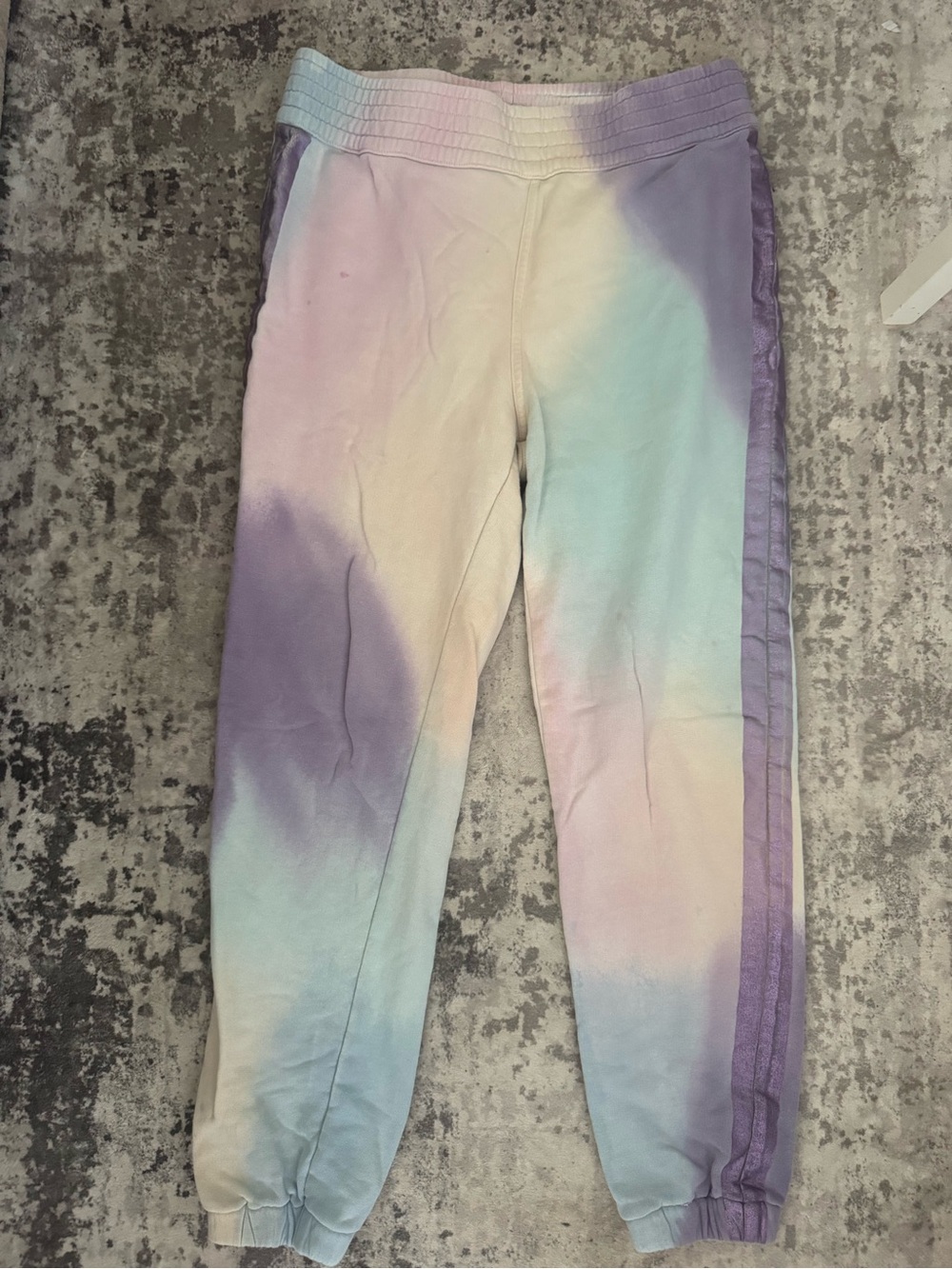 MOTHER Pastel Tie-Dye Track Pants - Purple, Blue, Pink, Cream